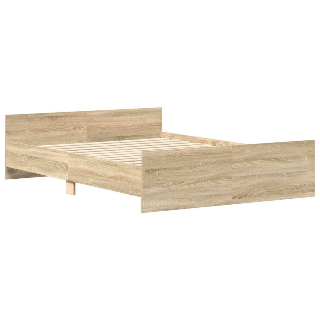 vidaXL Bed Frame with Headboard and Footboard, Bed Base for Double, Mattress Foundation for Bedroom, Bedstead, Modern Style, Sonoma Oak 140x200 cm