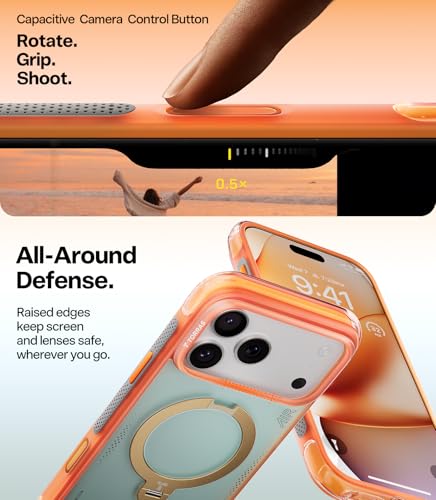 Image of TORRAS Ostand Q3 Air for iPhone 17 Pro Case with 360 Magnetic Stand, Fit for MagSafe, Mil-Grade Drop Tested, Camera Control Button, Shockproof Phone Case for iPhone 17 Pro 6.3 inch, Blush Sage