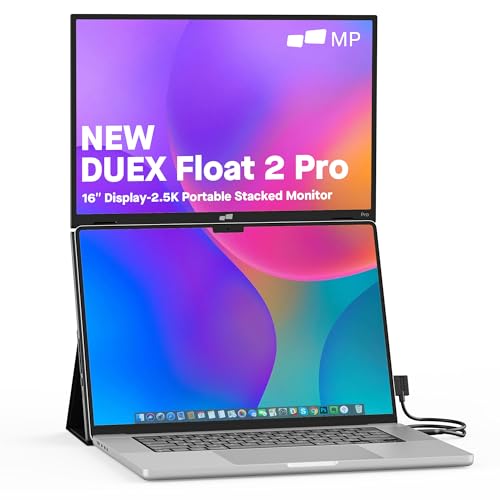 New Mobile Pixels Duex Float 2 Pro 2.5 K Portable Monitor, 16' Laptop Screen Extender (Built-in Kickstand), USB C/HDMI Stacked Monitor Extender with Dual Speakers, Windows, MacOS, Switch, Android