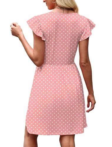 Image of OFEEFAN Summer Dresses for Women Beach Vacation Clothes V Neck Ruffle Sleeve Babydoll Dress Elegant Classy Sundress