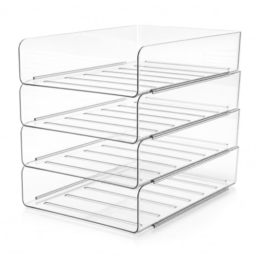 QWORK® Vaschetta Porta Documenti A4 Impilabile in PET Trasparente – Set da 4 Pezzi Organizer Scrivania Verticale per Ufficio, Casa e Studio – Vassoio Porta Lettere, Riviste e Fogli A4