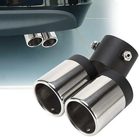 DEWIN Exhaust Pipe Muffler, Universal Car Round Mouth Double-tube Curved Stainless Steel Tail Pipe Exhaust Pipe Muffler