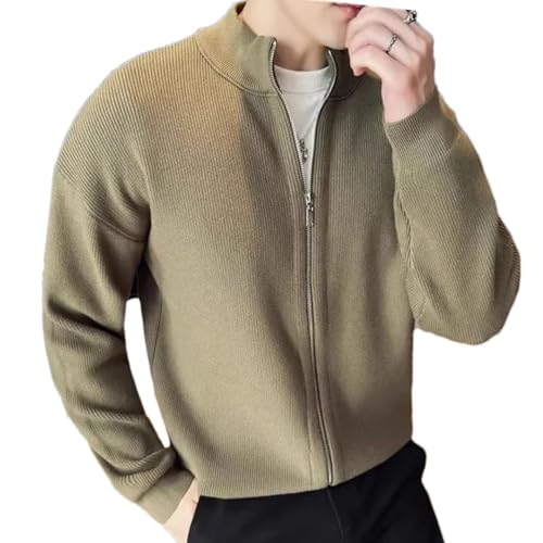 Men’S Thick Knitted Sweatercoat Slim Fit Stand Collar Long Sleeve Full Zip Solid Casual Outerwear