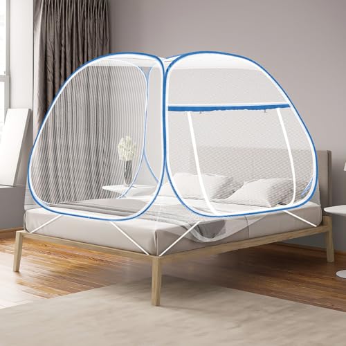 Moustiquaire de lit pliable yourte mongole filet intégral avec zip bleu