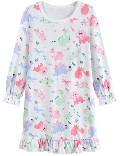 Little Hand Girls Long Sleeve Nightgowns Dinosaur Nightie Strawberry Pajama Butterfly Kids Nightdress Sleep Dress 2-9 Years