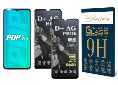 Image of GlassVerse Matte Tempered Glass for Tecno Pop 5 Pro | Anti Glare, Smooth Touch Screen Protector, 9H Hardness, Edge to Edge, Case Friendly, Hassle-less Installation Kit Included. (Pack of 2)