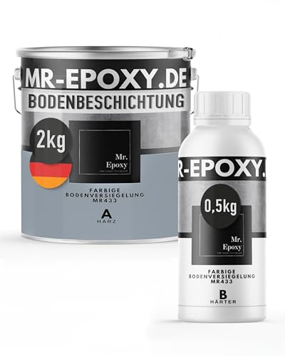 Mr. Epoxy Epoxidharz Bodenbeschichtung (2,5kg, RAL 7001 Silbergrau) - 2K Betonfarbe für Garagen, Keâ€¦ – Miniatur