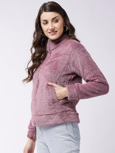 Image of Modeve Women Solid Full Sleeve Fur Standard Length Jacket For Winter
