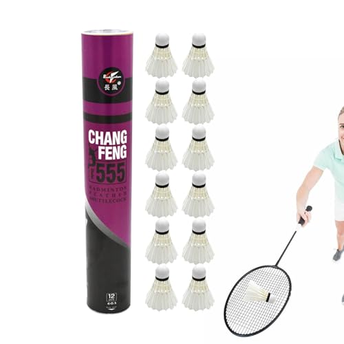 Volantes de bádminton – Bádmintons de plumas | Juego de lanzadera deportiva, juego de 12 volantes duraderos con accesorio de entrenamiento equilibrado y juvenil para niños y jóvenes, gimnasio interior