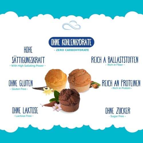 Nuvola Zero - Dolce Zero MIX 3 Geschmacksrichtungen, Kohlenhydratfrei, Zuckerfrei, Laktosefrei, Glutenfrei, Reich an Ballaststoffen, 1 Stk Kakao, 1 Stk Vanille, 1 Stk Haselnuss