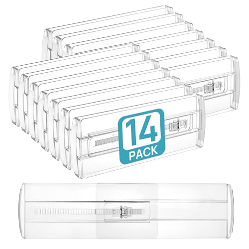 Image of Vtopmart 14 Pack Drawer Dividers for Clothes, 4" High 10.2"-16.6" Adjustable Expandable Dresser Drawer Organizer, Clear Plastic Separators for Dresser, Baby Clothing, Underwear, Cosmetic, Toiletries