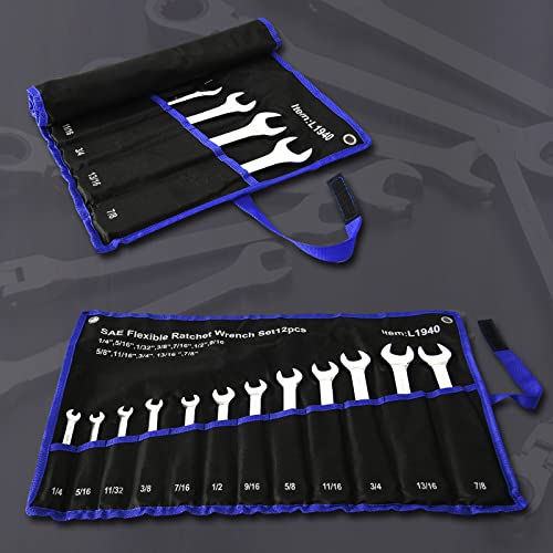 Image of Qnkaa Qnkaa12pcs Flexible Ratchet Wrenches Set SAE 1 /4 inch to 7 /8 inch Inch