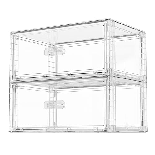 Vtopmart 2 Pack Large Clear Stackable Storage Drawers 27QT, Easily Assemble Plastic Closet Storage...