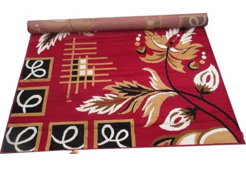 Image of Floral Design Acrylic Polyester Carpet for Living Room 6x8 Feet Color Red(180x240Cm), Large Rectangle