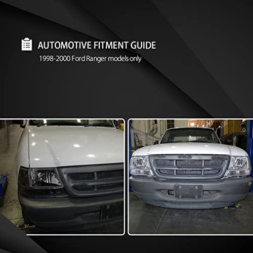 Autozensation Compatible With 1998-2000 Ford Ranger Black Headlights Headlamps + Corner Turn Signal Bumper Lamps L + R Pair #TOP4