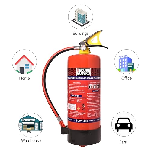 Image of Secure Guard ABC Powder Type 6 Kg Fire Extinguisher Red Fire Extinguisher ISI Mark with Wall Mount Hook and How to use Instruction Manual for Home, Kitchen, Office, School and Industrial Use