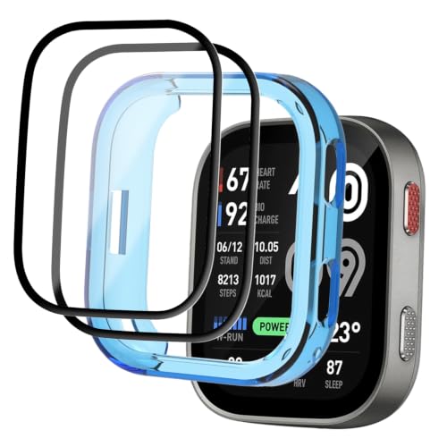 KONXISA Amazfit Bip Max �Ή� �ی�P�[�X���X�N���[���v���e�N�^�[�Z�b�g �t���ی� �ϏՌ� ���h�~ �܂�~�� ���􂢉\ �X�����y�ʐ݌v �����t�B�b�g 360°�S�ʕی�(�O���[)