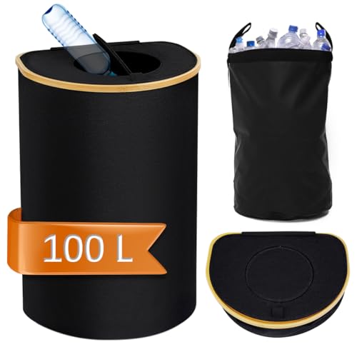 CISSIYOG Bottle Bins with Lid, 100L Deposit Bottles Bin Recycling Box with 2 Carrying Bags, Recycling Bin for Kitchen, Storage Empty Bottle Collector for Home