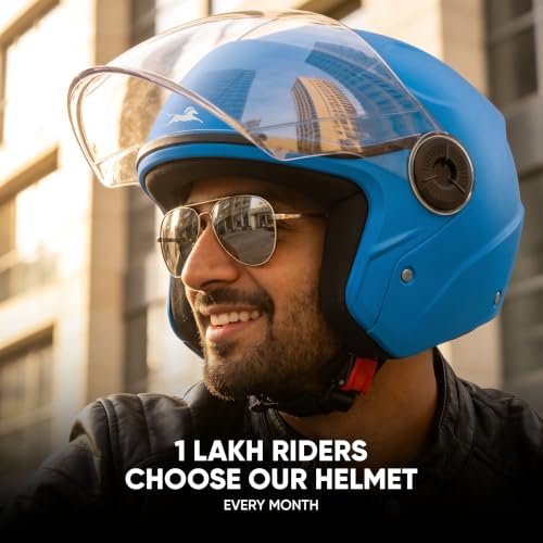 Image of TVS ACE ISI Certified Open face Unisex Helmet with Full Coverage Visor Available in 8 Colors | Lightweight Comfort-Fit Microfiber Liner Equipped with Quick Release Chin Strap
