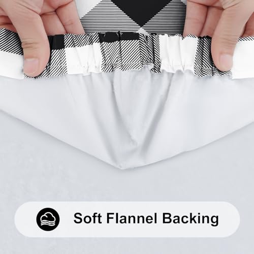 Smiry Rectangle Picnic Table Cloth, Elastic Waterproof Fitted Vinyl Tablecloths, Flannel Backed Buffalo Plaid Table Covers for Dining, Camping, Outdoor (Black and White, 30" x 72") - Image 7