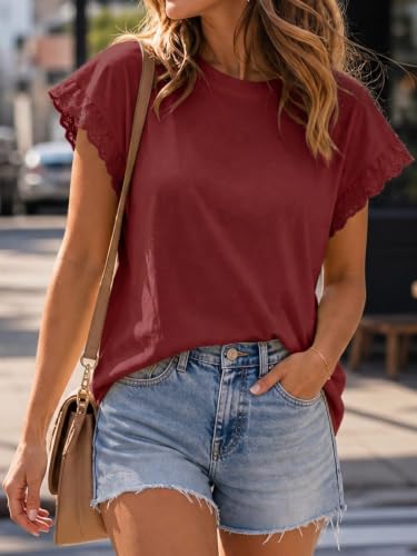 Image of Tankaneo Womens Summer Crewneck T-Shirts Lace Cap Sleeve Tops Dressy Casual Loose Fit Work Basic Tees Outfits 2026