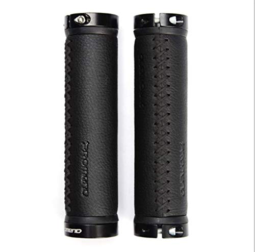 PROMEND La Empuñadura De Bicicleta De Montaña Más Cómoda, Sistema De Bloqueo De Doble Cara, Fibra De Cuero Cosida A Mano, Black/Blackline,Flat