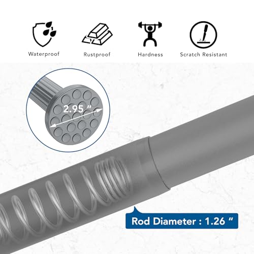 Image of Umimile Tension Curtain Rod, 51-126 Inch Spring Shower Tension Curtain Rod | Closet Rod, for Windows or Shower, Easy to Install, No Drilling, No Rust, for Bathroom, Rod Diameter 1.26 Inches, Grey