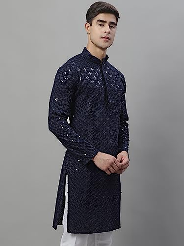 Image of Jompers Men's Chikankari Rayon Regular Fit Embroidered and Sequence Kurtas Only