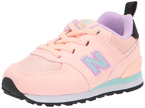 New Balance girls Iconic 574 V1 Bungee Sneaker, Cloud Pink/White Mint/Dark Violet Glo, 10 Toddler US