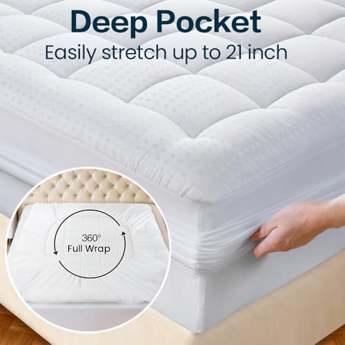 Image of EASELAND Mattress Pad Full Size Pillow Top Mattress Cover Quilted Fitted Mattress Protector Cotton 8-21 inch Deep Pocket Mattress Topper (54x75 Inches)