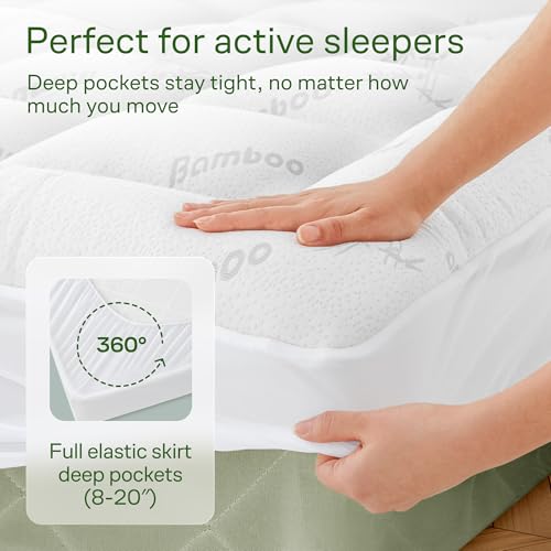 Image of Ultra Soft Twin Size Mattress Topper - Viscose Made from Bamboo Pillow Top Mattress Pad for Back Pain Relief - Naturally Cooling for Hot Sleepers, White