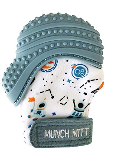 Malarkey Kids Munch Mitt 2-Pack | Baby Teething Mitten Protects Hands From Chewing & Saliva, Heals Aching Gums, Promotes Sound & Visual Stimulation For Babies (Steel Blue) #TOP1