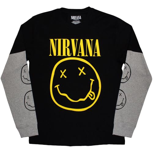 T-shirt Nirvana grunge face manches longues avec imprimé graphique vintage et effet double manche