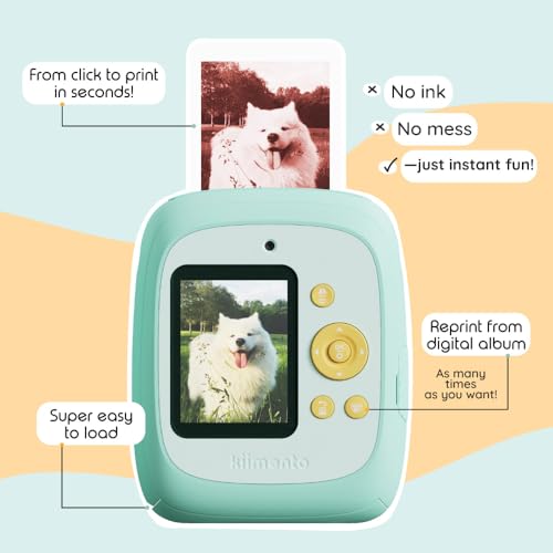Image of kiimento Instant Print Digital Camera, Ink-Free Thermal Printing with 4 Color-Themed Paper Options, 2.4 inch HD Screen, Selfie Lens, 48MP Photo, 1080p Video, 32GB Memory Card - Model P2 (Sky Blue)