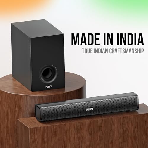 Image of Mivi Hip Hop 300 Soundbar with Subwoofer [2025 Launch], 90 Watts Compact Home Theatre Sound Bar and 1 External Sub-woofer, 2.1 Channel, Multiple Input Modes, Bluetooth v5.3, Made in India