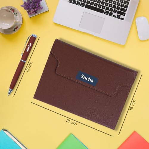 Image of Giftana Personalized Diary with Pen Gift Set for Men and Women, 2 in 1 Customized Leather Texture Folding Diaries Set for Husband, Father, Diwali Gifts, Personalised New Year Gifts for Employee- Brown