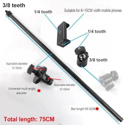 Image of FKU Adjustable Overhead Cross Arm with Clamp, 360 Rotatable Flexible Metal Stand for Camera, Phone, Microphone & Ring Light