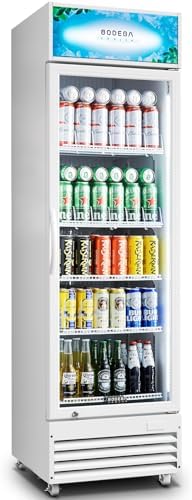 BODEGACOOLER Commercial Merchandiser Refrigerator,12.5 Cu.Ft Beverage Refrigerator Glass Door,Large Display Bar Cooler Fridge,Adjustable Shelves,Hold Beer,Soda Drinks,Wine with LED Light Box White