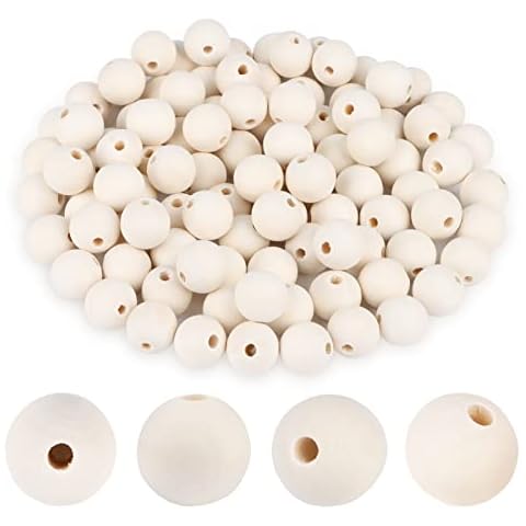 Natural Wood Beads,Wooden Beads Set,100PCS 18mm Round Unfinished Wooden Ball Spacer Loose Beads for Macrame Garland Farmhouse Decor Bracelet Necklace Jewellery DIY Craft Making Cover