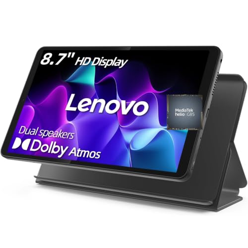 Image of Lenovo Tab One 8.7 inch HD Tablet, MediaTek Helio G85, 4GB RAM, 128GB Storage | (eMMC+64GB SD), 60Hz, Quad Dolby Atmos Speakers, Lightweight Android Tablet, Includes Folio Case, Long Battery Life, Wi-Fi