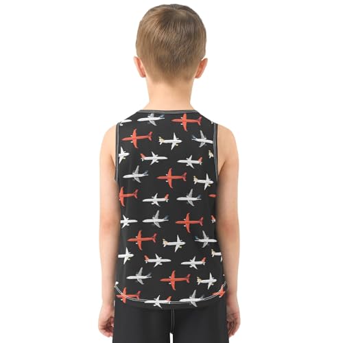 Airplane Black Pattern Boys Tank Top Sleeveless Quick Dry Athletic T-Shirts 3-10T3