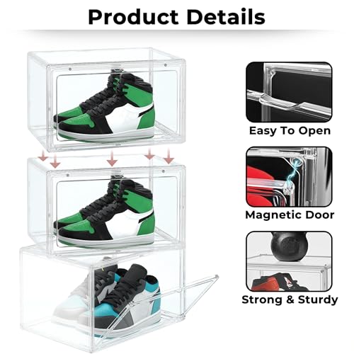 Image of Story@Home Stackable Sneaker Box Transparent - Pack of 4 | Shoe Storage Box for Sneakers Fits Upto Size 13 | Dustproof Sneaker Display Case Organizer | DIY Space-Saving Shoe Organizer - Transparent