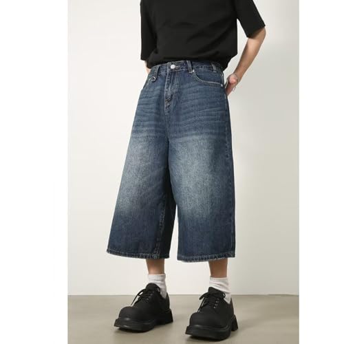 Men's Wide Leg Jeans - Retro Washed High Waist Straight Loose Fit Capri Pants (7/10 Length)3