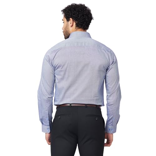 Image of Raymond Men Pure Cotton Slim Fit Structure Pattern Semi Cut Away Collar Formal Shirt