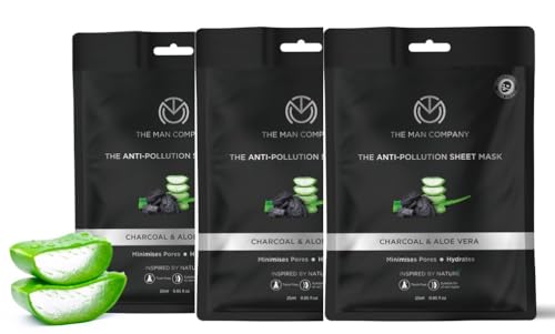The Man Company Charcoal Face Sheet Mask - 25 ml (Pack of 3) | Anti-Pollution,Unclog pores