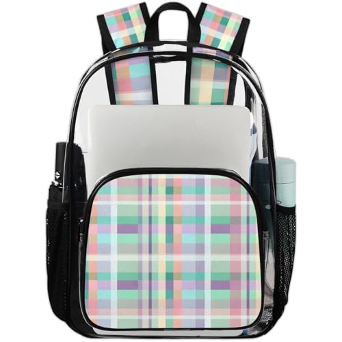 Clear Large Backpack for Stadium Events Transparent Backpacks PVC See Through Clear Bag for Concerts Work Festival Travel Colored Plaid