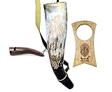 NORSE EMPIRE Viking Rustic Blowing Horn Set with Wooden Stand & Whistle Authentic Tribal-Style Decor & Instrument Battle Trumpet Crafted from Authentic Premium Ox Horn…