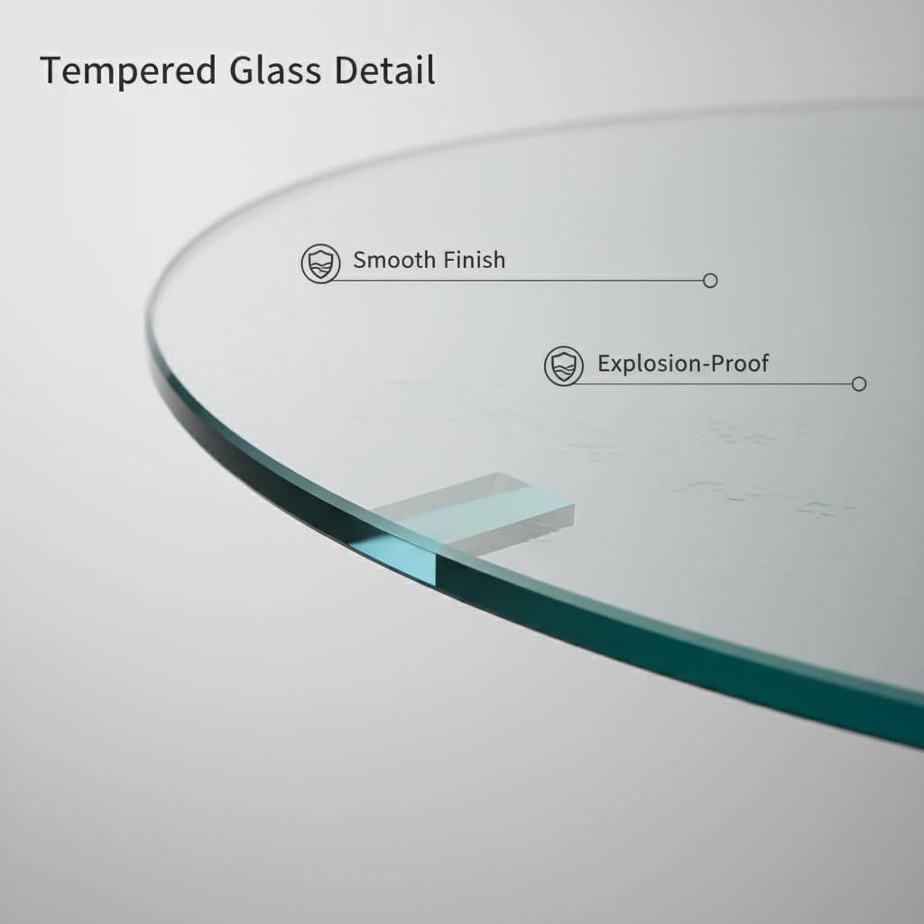 Modern Round Glass Table Top, Clear Tempered Glass Surface with Polished Edge, Coffee and Dining Table Protector (1/4" Thick - Beveled Edge, Clear, 16" Diameter)