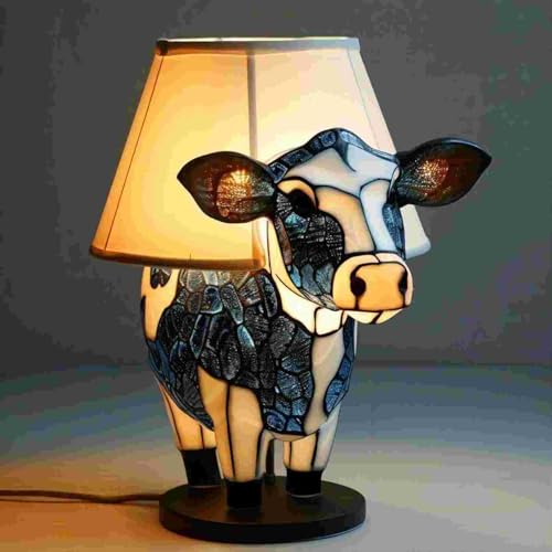 Image of Desniltol Cow Lamp, 3D Animal Table Lamp, Cute Highland Cow Bedside Lamp, Energy-Saving Portable Animal Table Lamp, Cow Night Light with USB A+C Ports Suitable for Living Room, Bedroom, Home Office