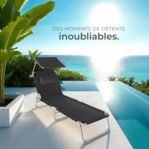2 Chaises longues pliantes noires 4 positions TecTake